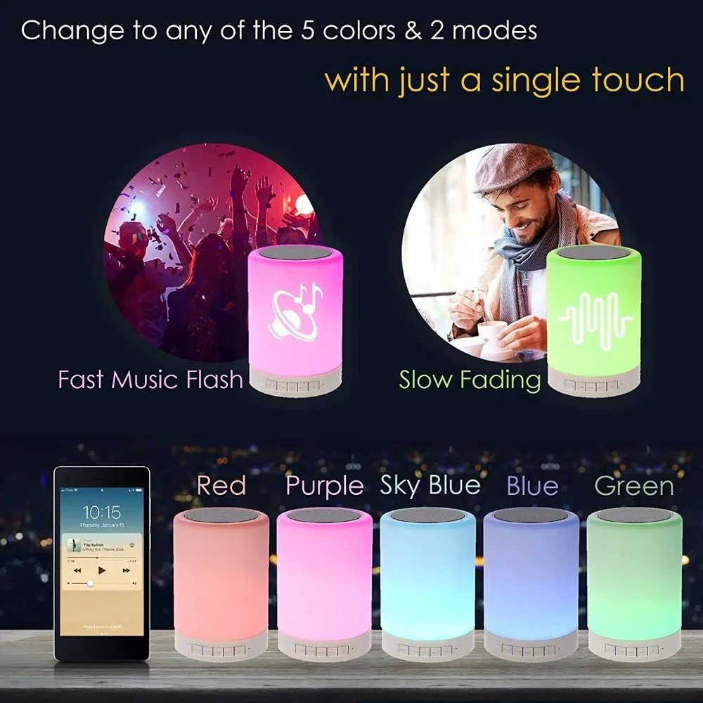 Set of 2 Bluetooth Speaker Night Light Portable Wireless Bluetooth Speakers Touc - Picture 5 of 8